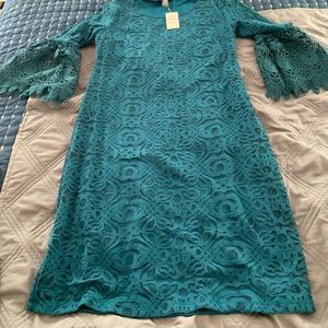Beautiful teal lace dress with flowy sleeves